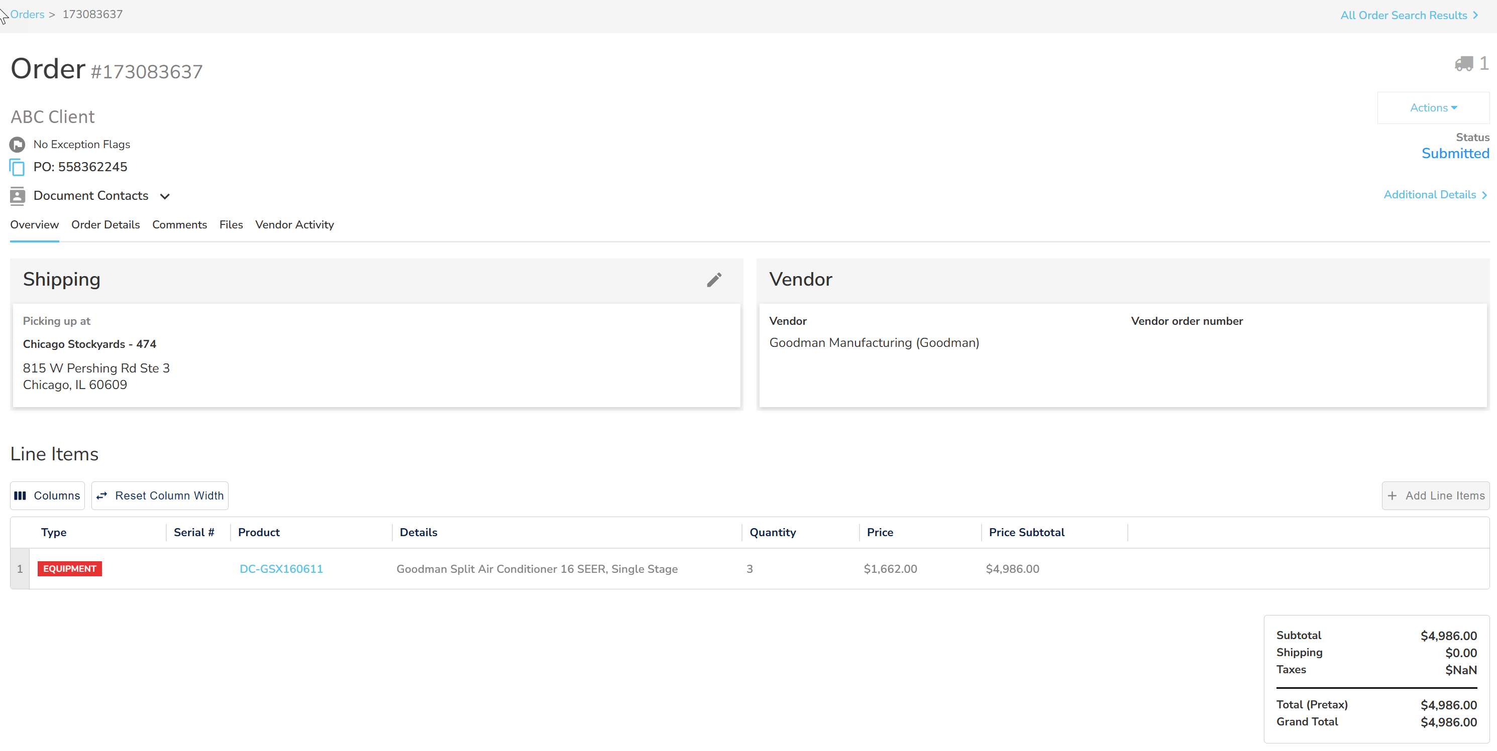 The Line Items section lets you review the items you ordered.